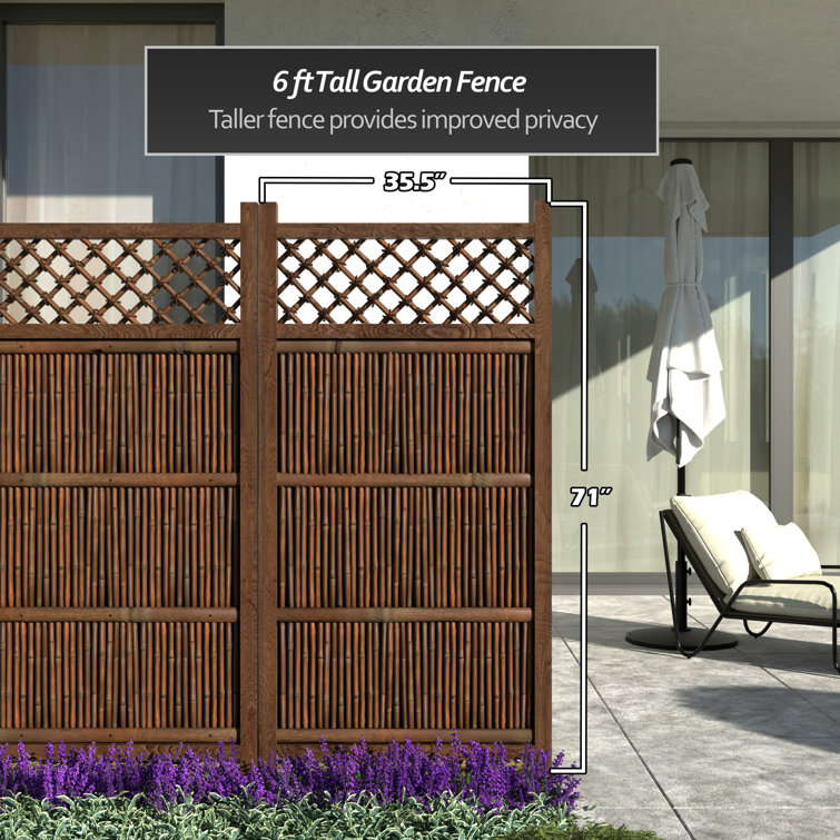 6 ft. Dark Bamboo and Wood Japanese Zen Garden Fence Panel