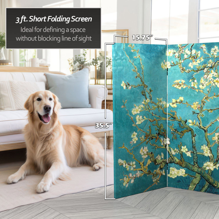 Van Gogh Almond Blossoms and Wheat Field Folding Screen, 3 ft, Multicolor Canvas