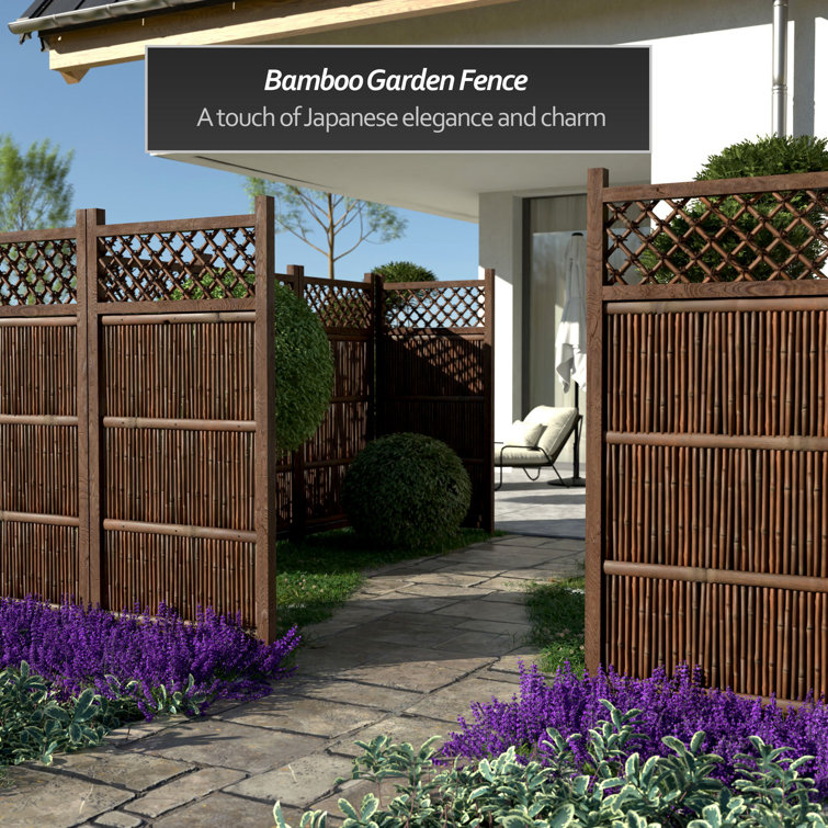 6 ft. Dark Bamboo and Wood Japanese Zen Garden Fence Panel