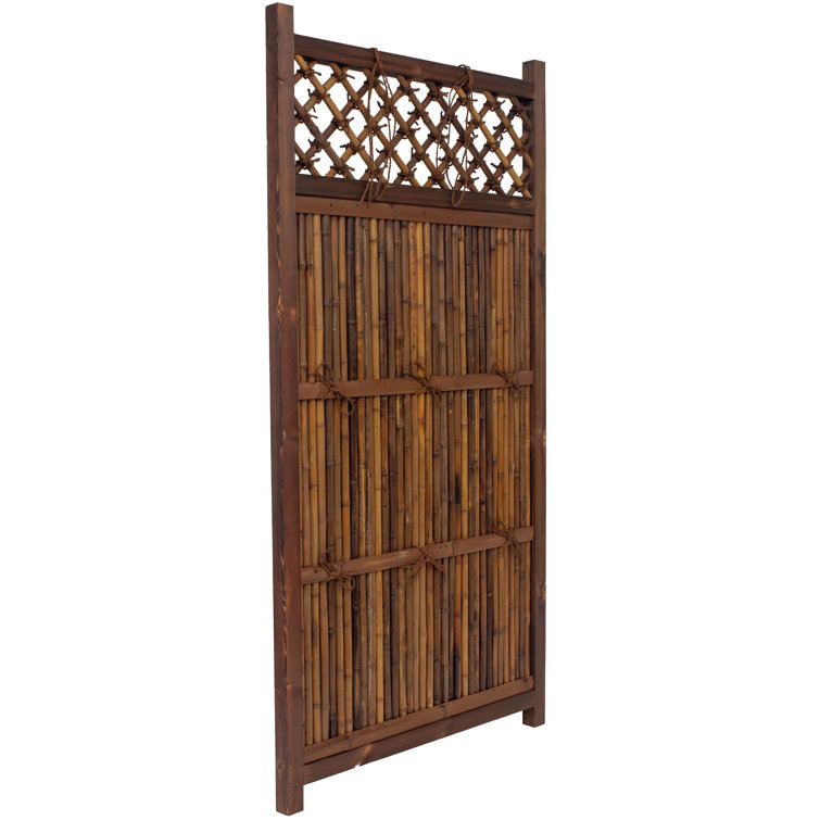6 ft. Dark Bamboo and Wood Japanese Zen Garden Fence Panel