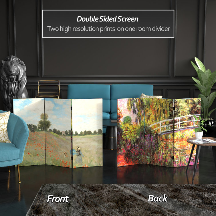 36" Double Sided Monet Canvas Folding Screen Room Divider