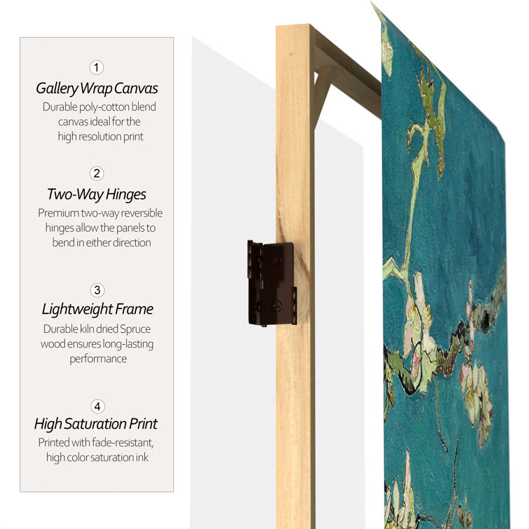 Van Gogh Almond Blossoms and Wheat Field Folding Screen, 3 ft, Multicolor Canvas