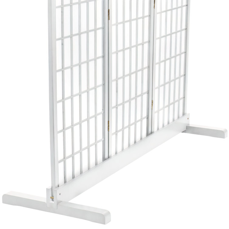 White Stained Wood 3-Panel Room Divider Stand