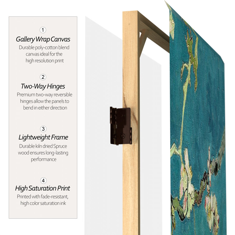 Van Gogh Almond Blossoms and Wheat Field Folding Screen, 3 ft, Multicolor Canvas