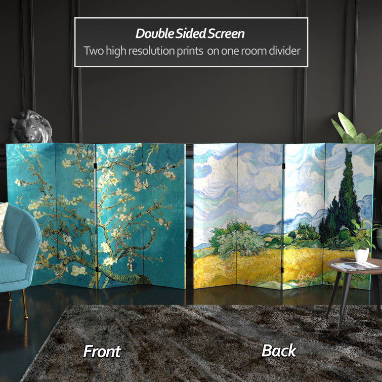 Van Gogh Almond Blossoms and Wheat Field Folding Screen, 3 ft, Multicolor Canvas