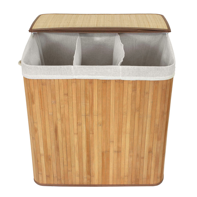 Natural Bamboo Rectangular Collapsible Laundry Hamper with Lid