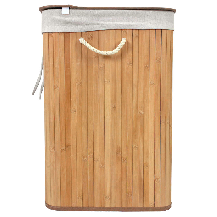 Natural Bamboo Rectangular Collapsible Laundry Hamper with Lid