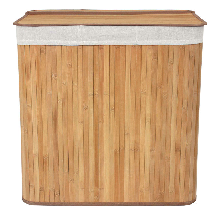 Natural Bamboo Rectangular Collapsible Laundry Hamper with Lid