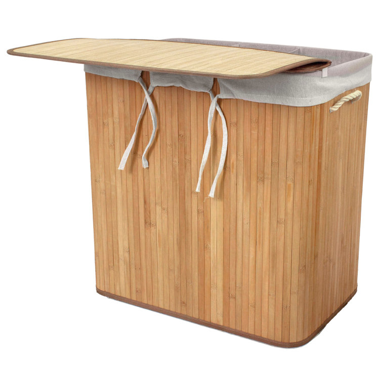 Natural Bamboo Rectangular Collapsible Laundry Hamper with Lid