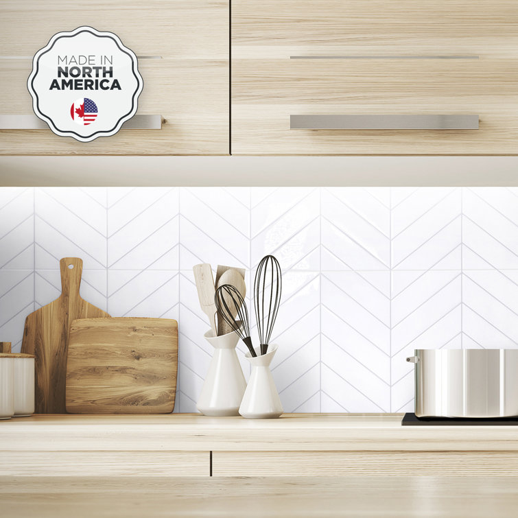 White Chevron Peel and Stick Gel Backsplash Tile