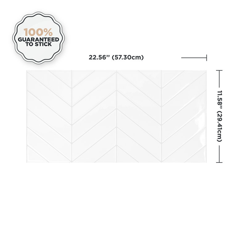 White Chevron Peel and Stick Gel Backsplash Tile