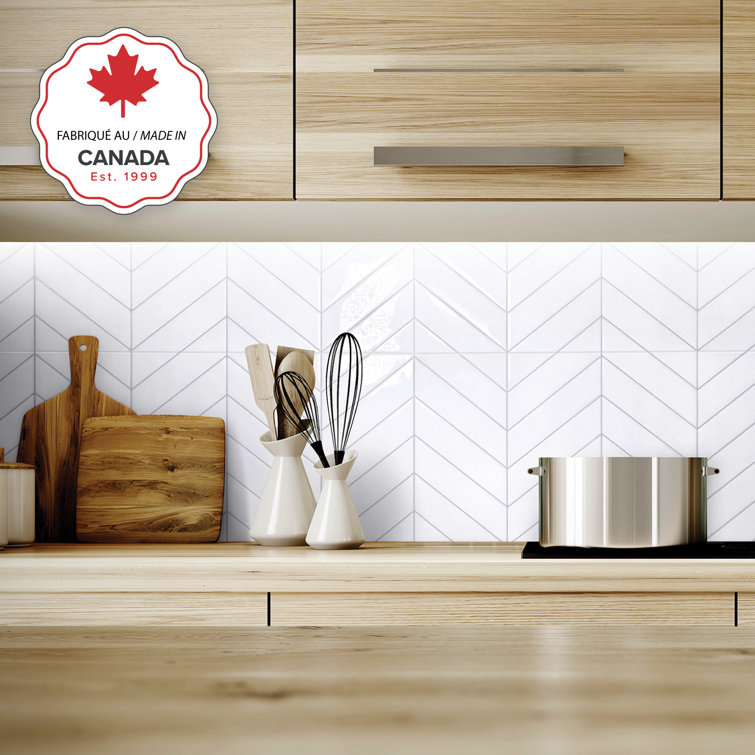 White Chevron Peel and Stick Gel Backsplash Tile