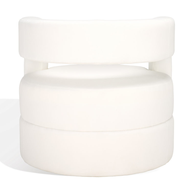 Modern White Linen Barrel Back Accent Chair