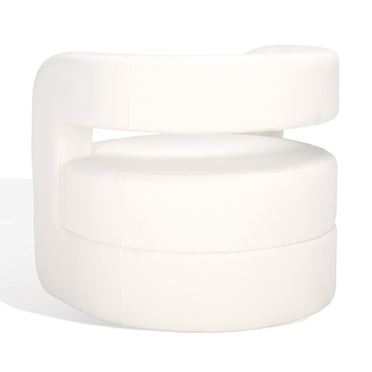 Modern White Linen Barrel Back Accent Chair
