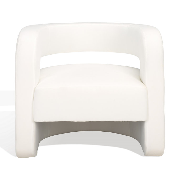 Modern White Linen Barrel Back Accent Chair