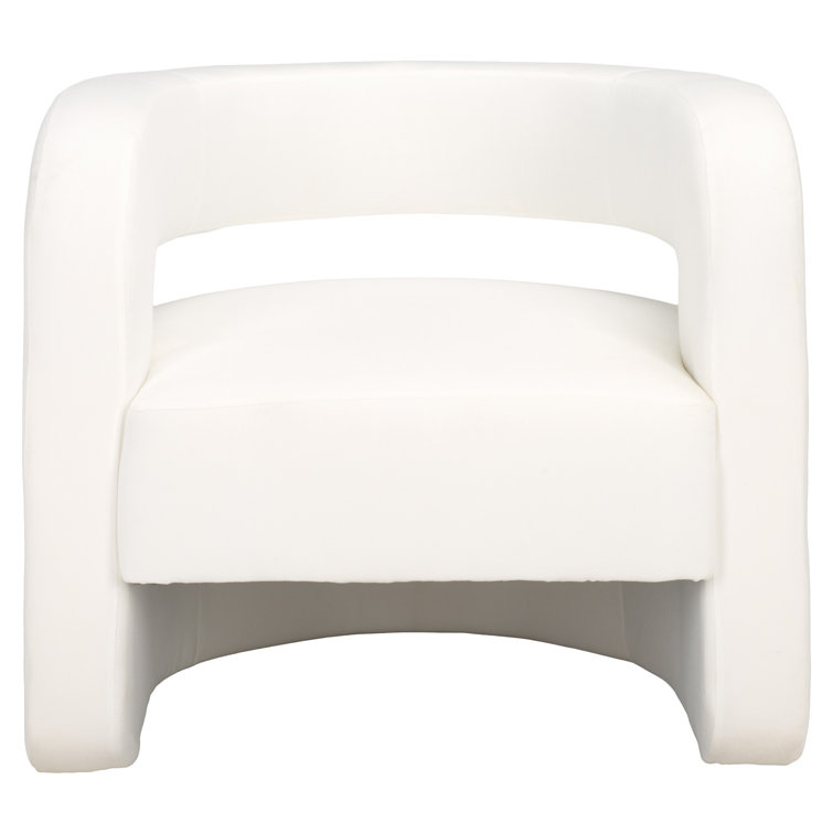 Modern White Linen Barrel Back Accent Chair