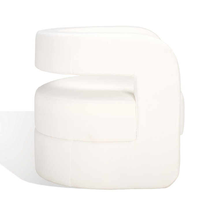 Modern White Linen Barrel Back Accent Chair