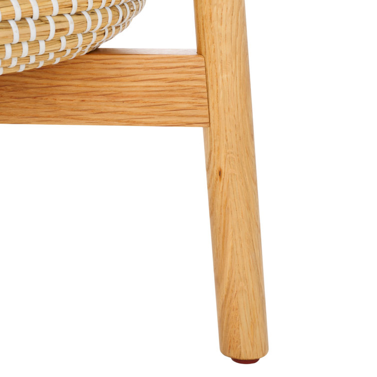 Natural Oak Coat Rack with Woven Basket and Eight Hooks