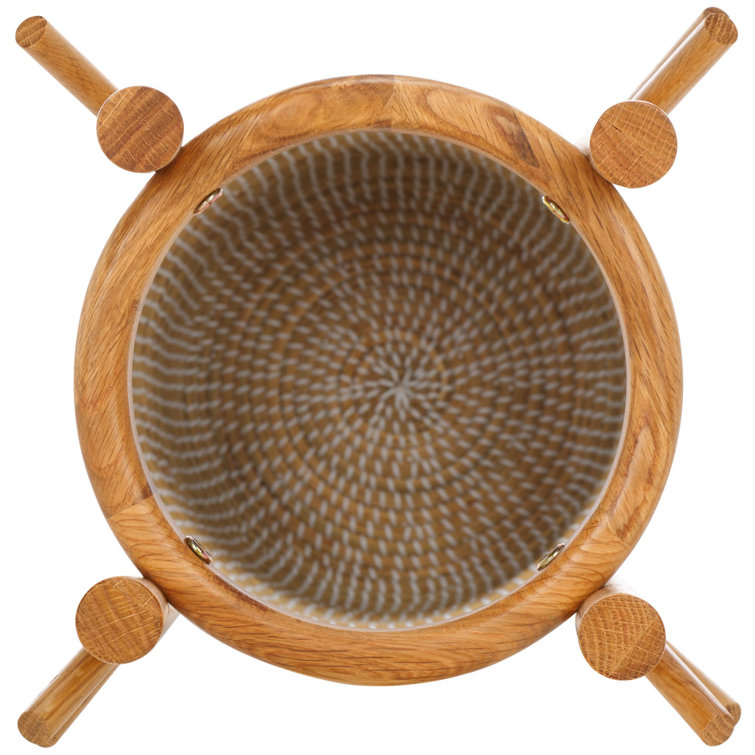 Natural Oak Coat Rack with Woven Basket and Eight Hooks