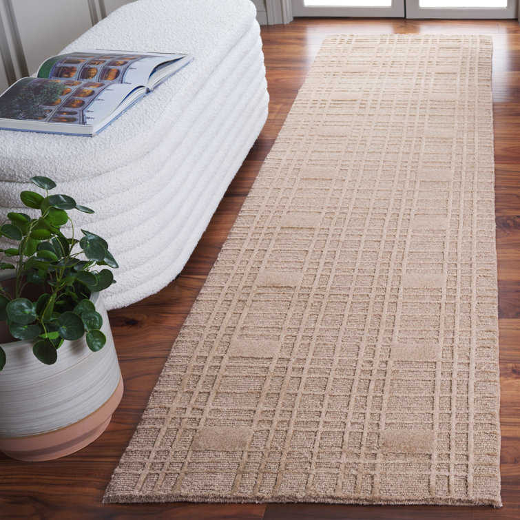 Sand Geometric Hand-Knotted Wool and Silk Runner Rug