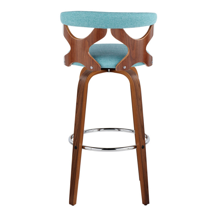 Blue Swivel Upholstered Wood and Metal Barstools, Set of 2