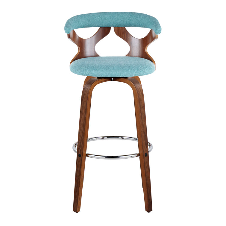 Blue Swivel Upholstered Wood and Metal Barstools, Set of 2