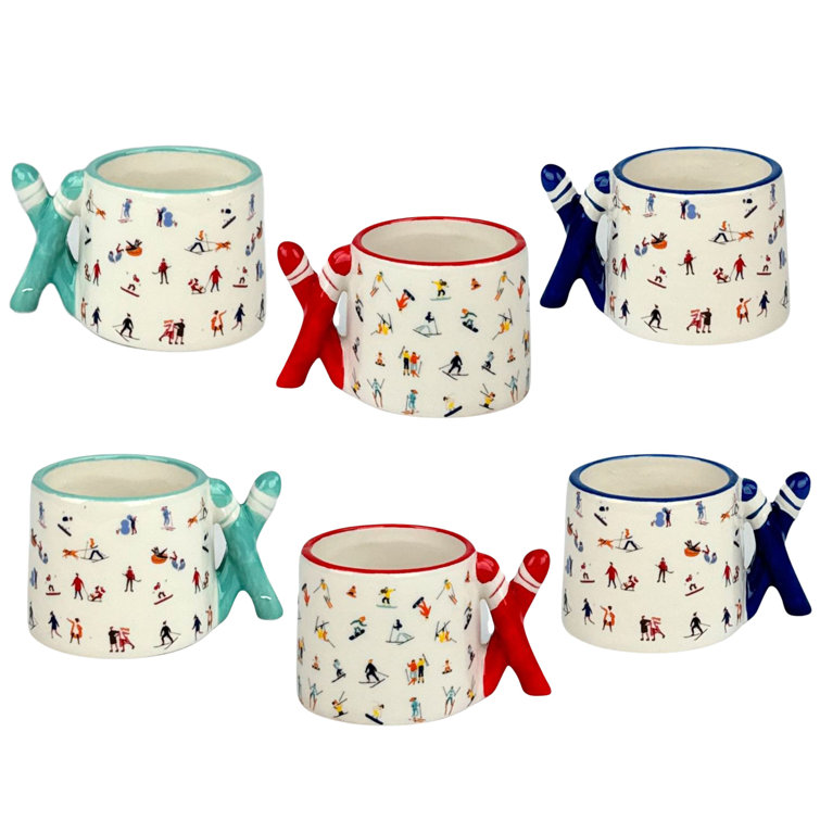 Ski Handle Multicolor Ceramic Espresso Cups - Set of 6