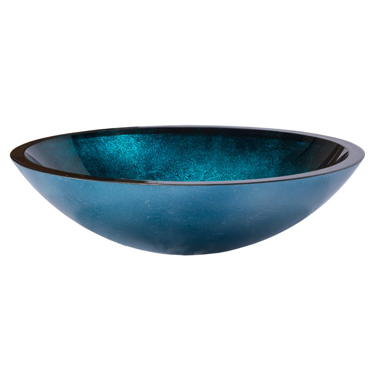 Turquoise Blue Oval Glass Above-Counter Vessel Sink