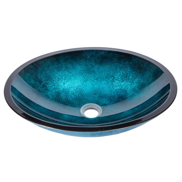 Turquoise Blue Oval Glass Above-Counter Vessel Sink