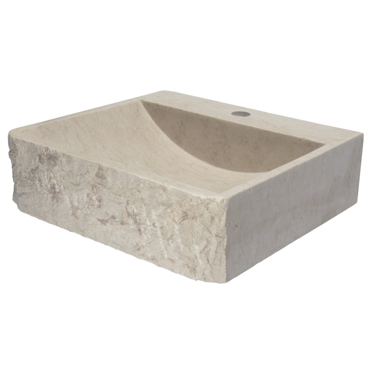 Ivory and Gray Marble Rectangular Bathroom Vessel Sink