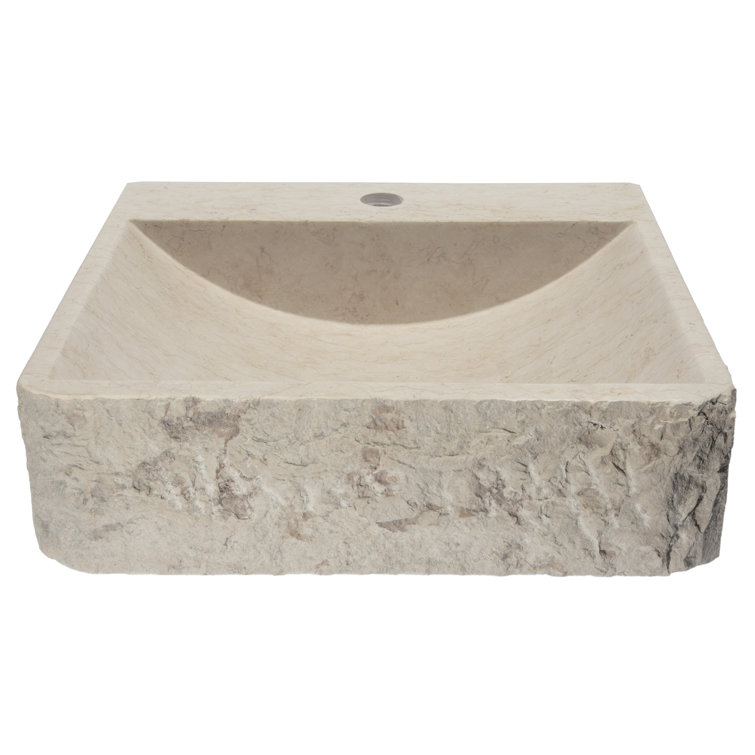 Ivory and Gray Marble Rectangular Bathroom Vessel Sink