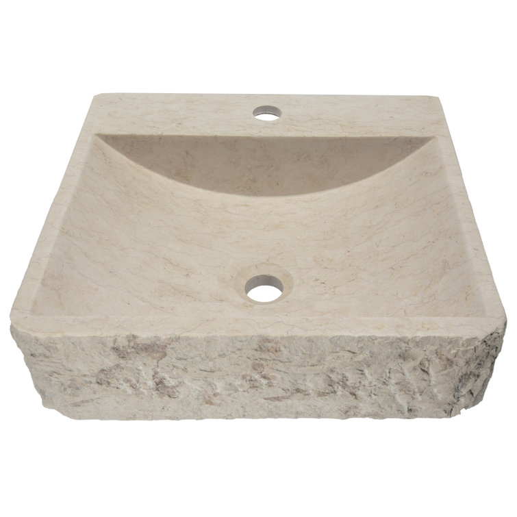Ivory and Gray Marble Rectangular Bathroom Vessel Sink