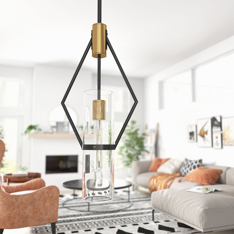 Modern Black and Brass Glass Single Pendant Light