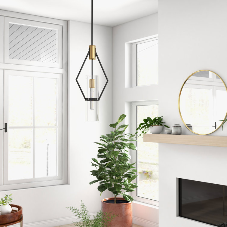Modern Black and Brass Glass Single Pendant Light