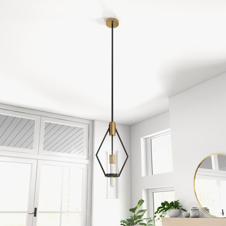 Modern Black and Brass Glass Single Pendant Light