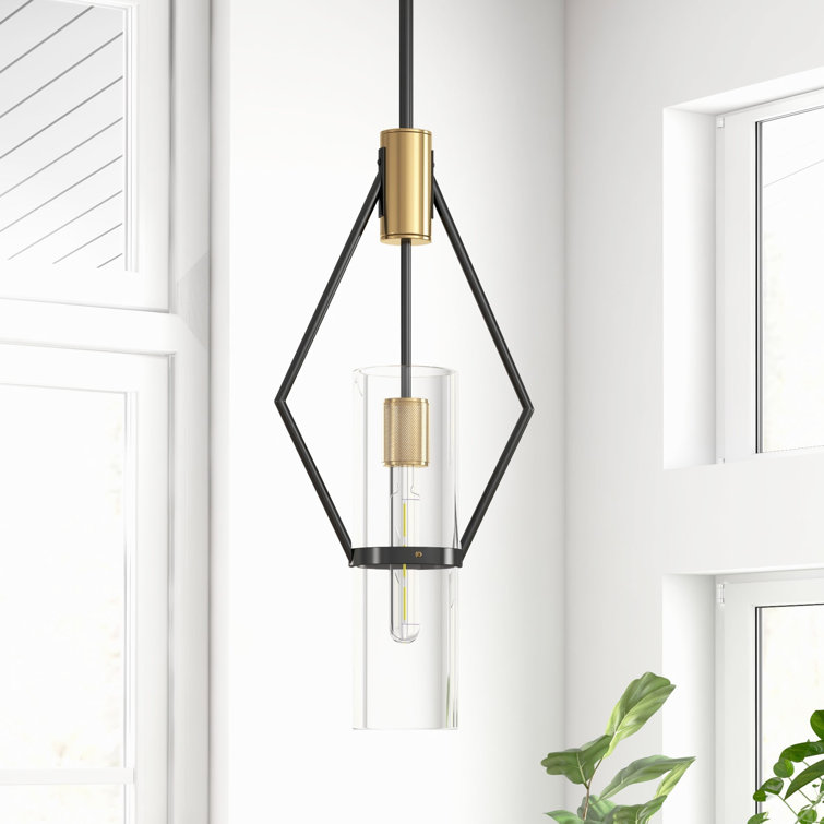 Modern Black and Brass Glass Single Pendant Light