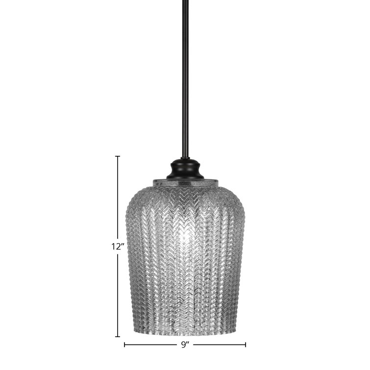 Cordova Matte Black Stem Hung Pendant with Silver Textured Glass