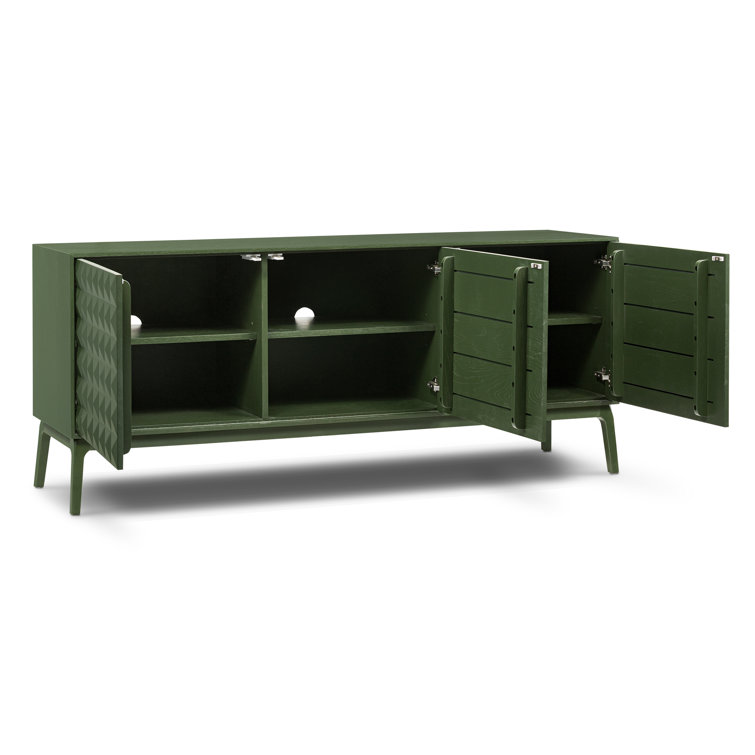 Abbie Aloe Green Mid-Century Modern Sideboard with Pyramid Wood Facade