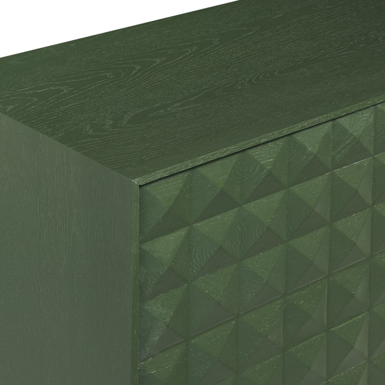 Abbie Aloe Green Mid-Century Modern Sideboard with Pyramid Wood Facade