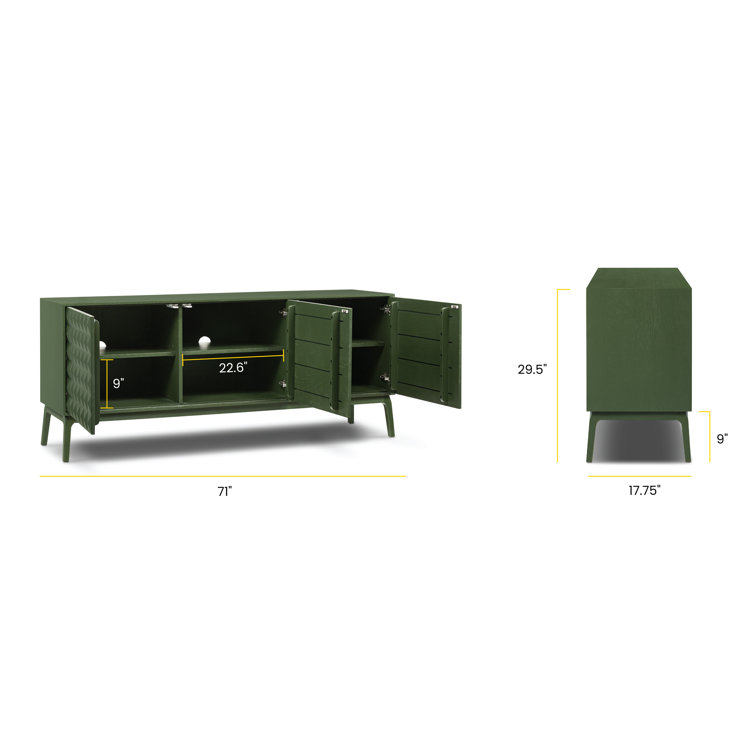 Abbie Aloe Green Mid-Century Modern Sideboard with Pyramid Wood Facade