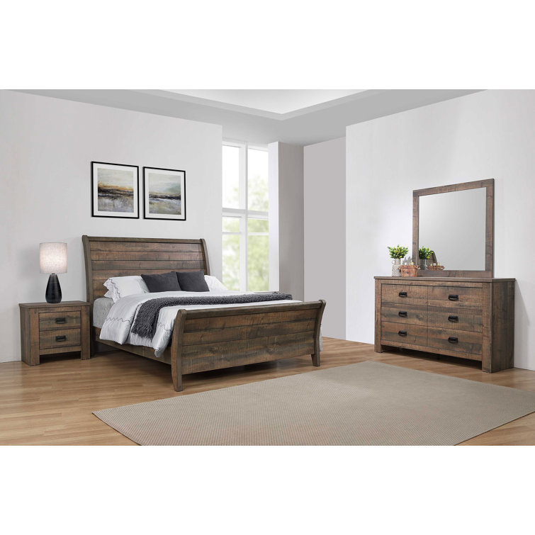 Majestic Oasis 4-Piece King Sleigh Bedroom Set in Weathered Oak