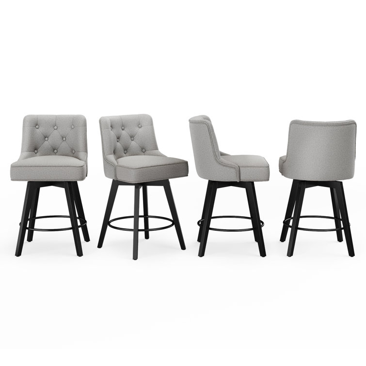 Gray Upholstered Swivel Counter Stool with Solid Wood Frame