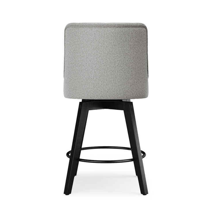 Gray Upholstered Swivel Counter Stool with Solid Wood Frame