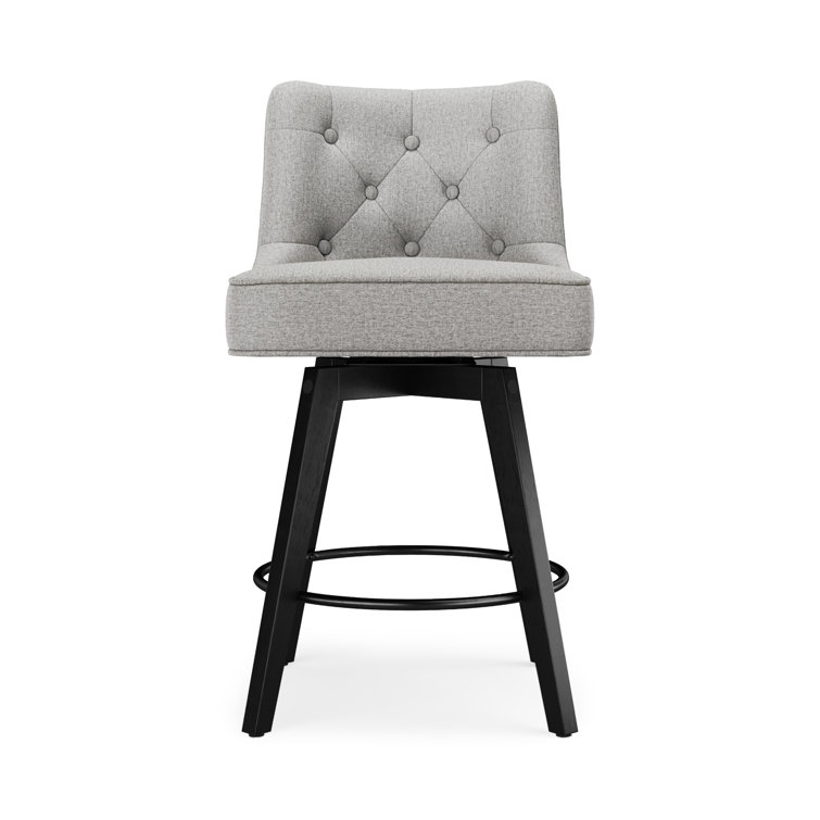 Gray Upholstered Swivel Counter Stool with Solid Wood Frame