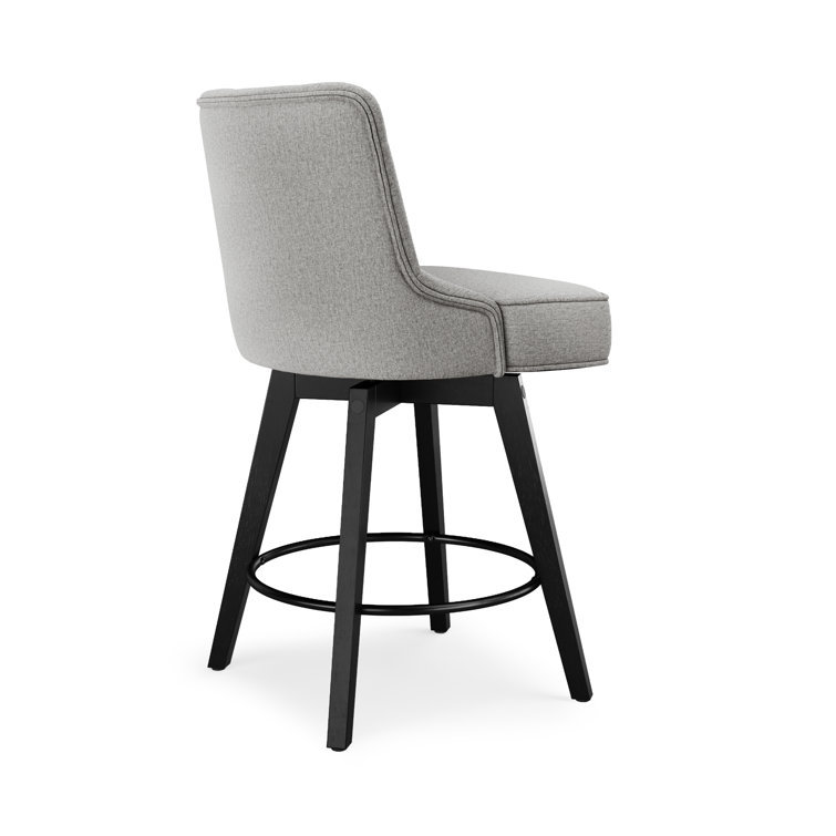 Gray Upholstered Swivel Counter Stool with Solid Wood Frame
