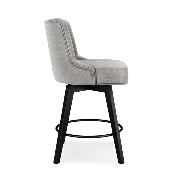 Gray Upholstered Swivel Counter Stool with Solid Wood Frame