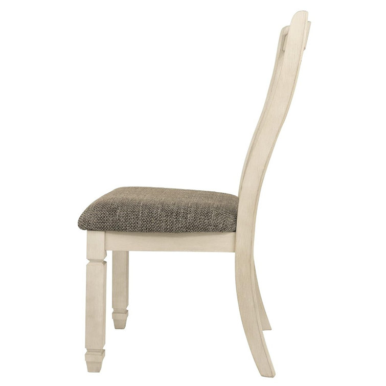 Antique White Linen Upholstered Side Chair with Weathered Oak Accents