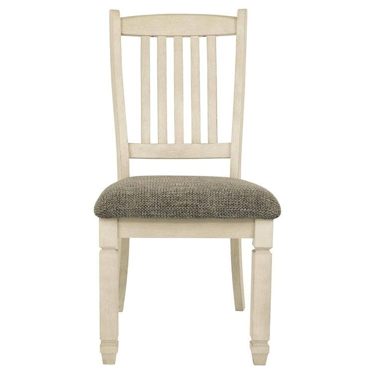 Antique White Linen Upholstered Side Chair with Weathered Oak Accents