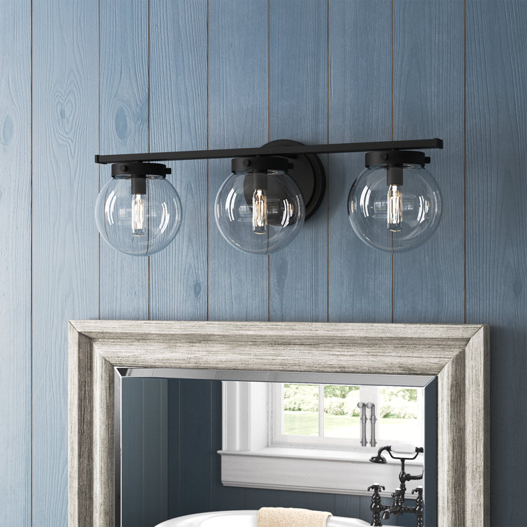 Matte Black Steel 3-Light Vanity with Clear Glass Shades