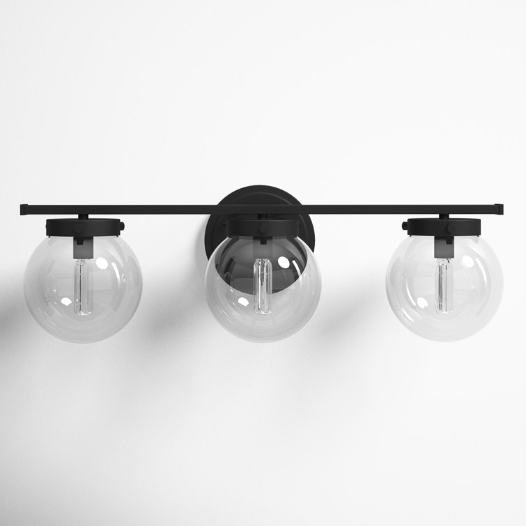 Matte Black Steel 3-Light Vanity with Clear Glass Shades
